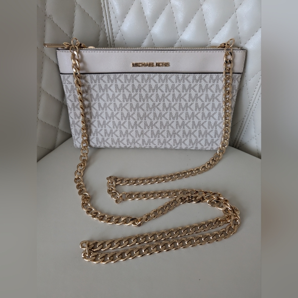 Michael Kors Cream and Gold Chain Crossbody Bag